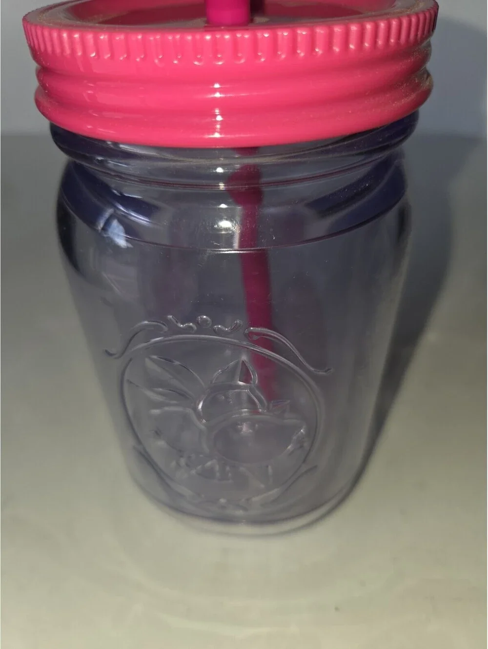 Aladdin Plastic Mason Jar 20 oz with straw - clear plastic and pink lid SG2